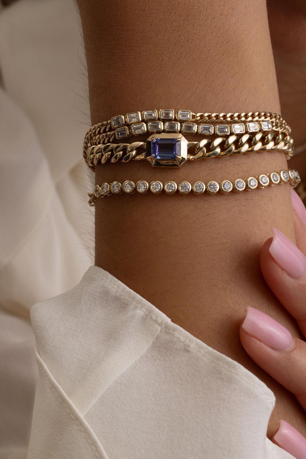 Diamond Five Segment Curb Chain Bracelet-YELLOW GOLD-7-JEWELRYFINE JEWELBRACELET O-ZOE CHICCO