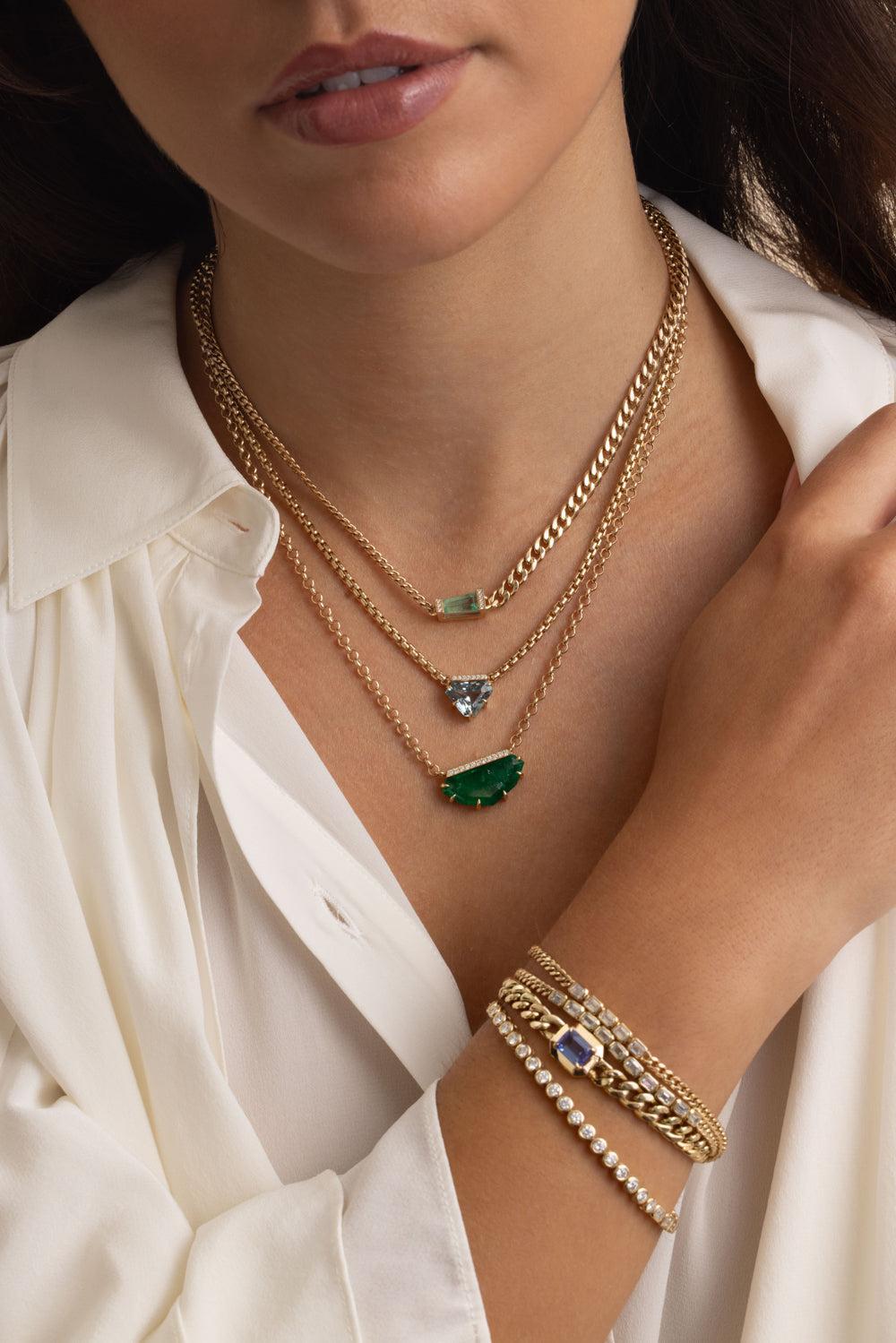 Emerald Diamond Curb Chain Necklace-YELLOW GOLD-16-JEWELRYFINE JEWELNECKLACE O-ZOE CHICCO