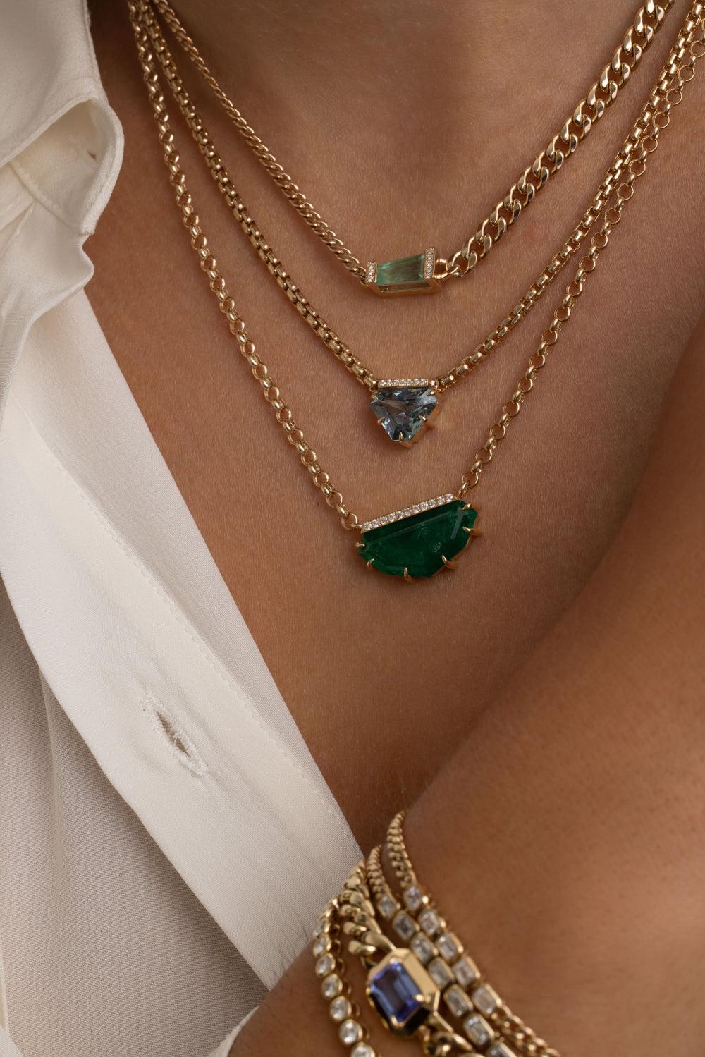 Emerald Diamond Curb Chain Necklace-YELLOW GOLD-16-JEWELRYFINE JEWELNECKLACE O-ZOE CHICCO