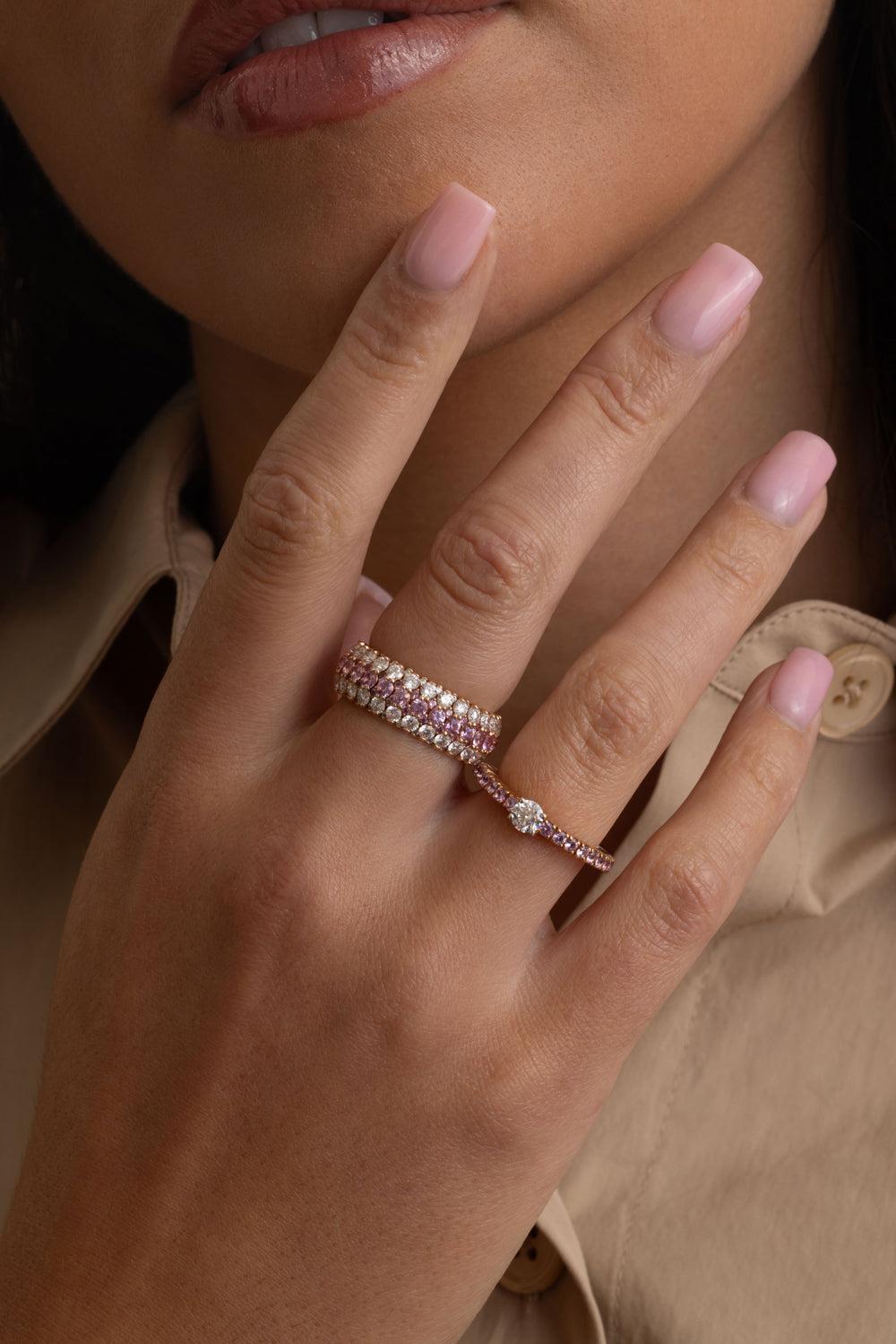 Pink Sapphire Round Diamond Stretch Ring-ROSE GOLD-6-JEWELRYFINE JEWELRING-ROBERTO DEMEGLIO