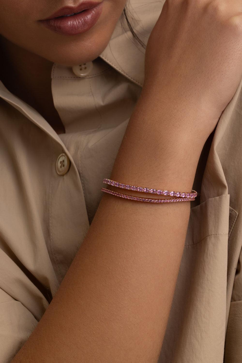 Pink Sapphire Stretch Tennis Bracelet-ROSE GOLD-JEWELRYFINE JEWELBRACELET O-ROBERTO DEMEGLIO