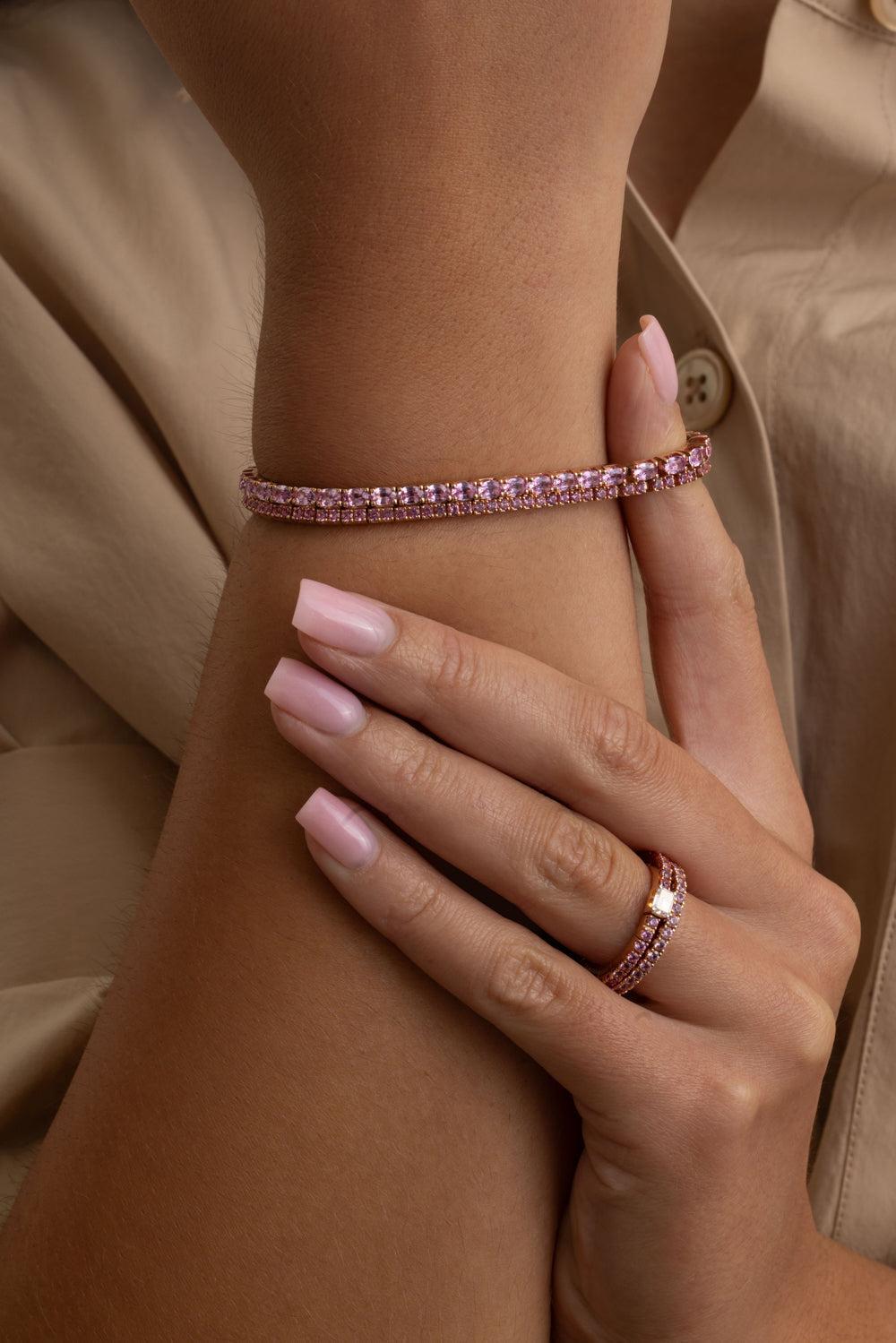 Pink Sapphire Stretch Tennis Bracelet-ROSE GOLD-JEWELRYFINE JEWELBRACELET O-ROBERTO DEMEGLIO