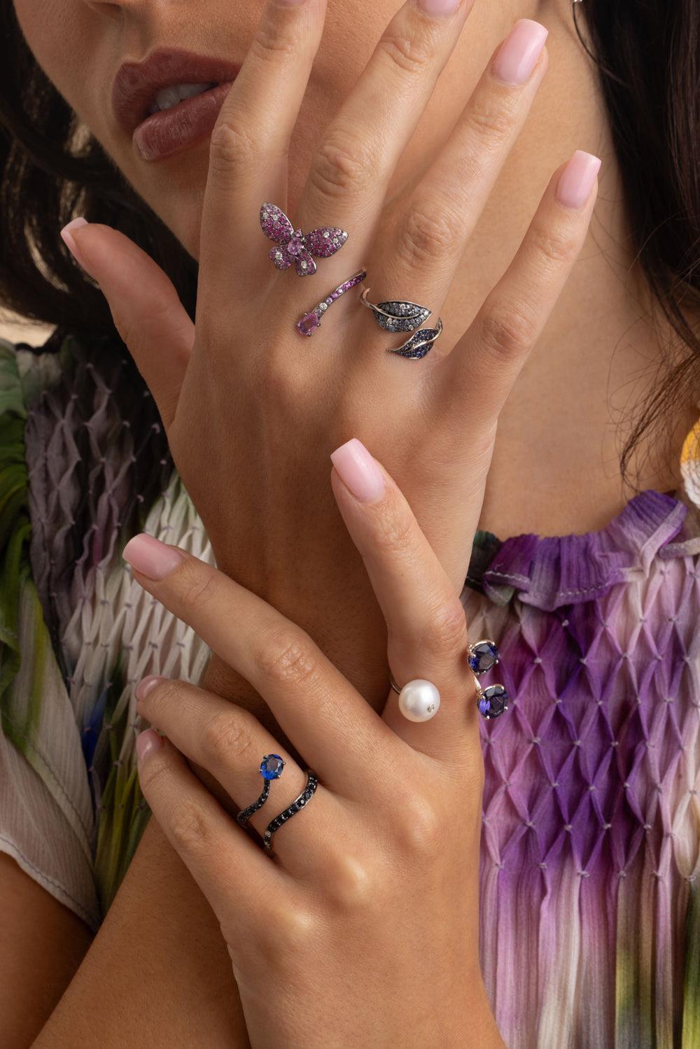 Iolite Pearl Torri Ring-WHITE GOLD-7-JEWELRYFINE JEWELRING-STEFERE