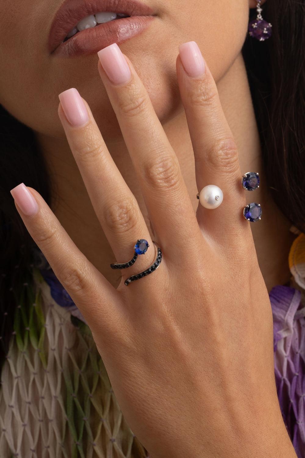 Iolite Pearl Torri Ring-WHITE GOLD-7-JEWELRYFINE JEWELRING-STEFERE