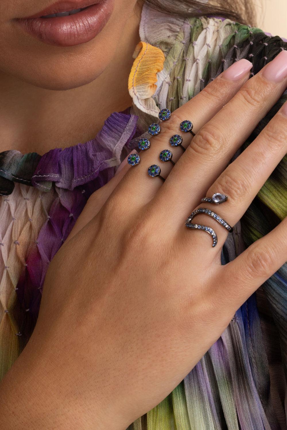 White Diamond Blue Sapphire Snake Ring-WHITE GOLD-6-JEWELRYFINE JEWELRING-STEFERE