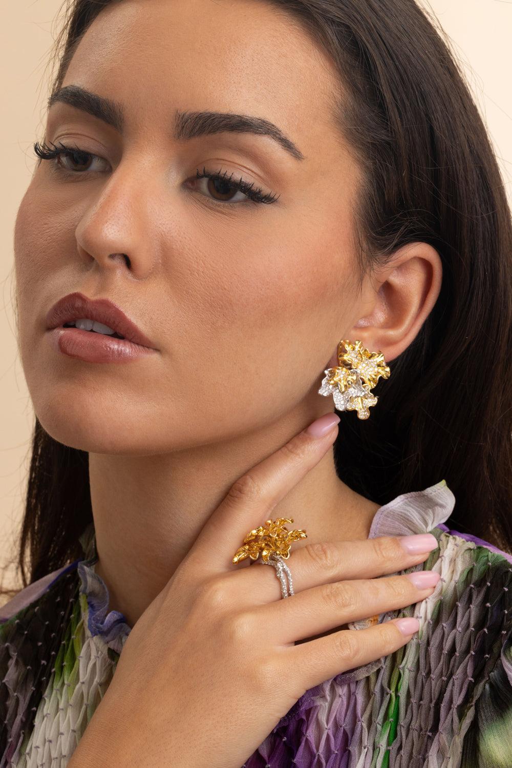 Diamond Feuille Chantal Diamond Earrings-YELLOW GOLD-JEWELRYFINE JEWELEARRING-NEHA DANI
