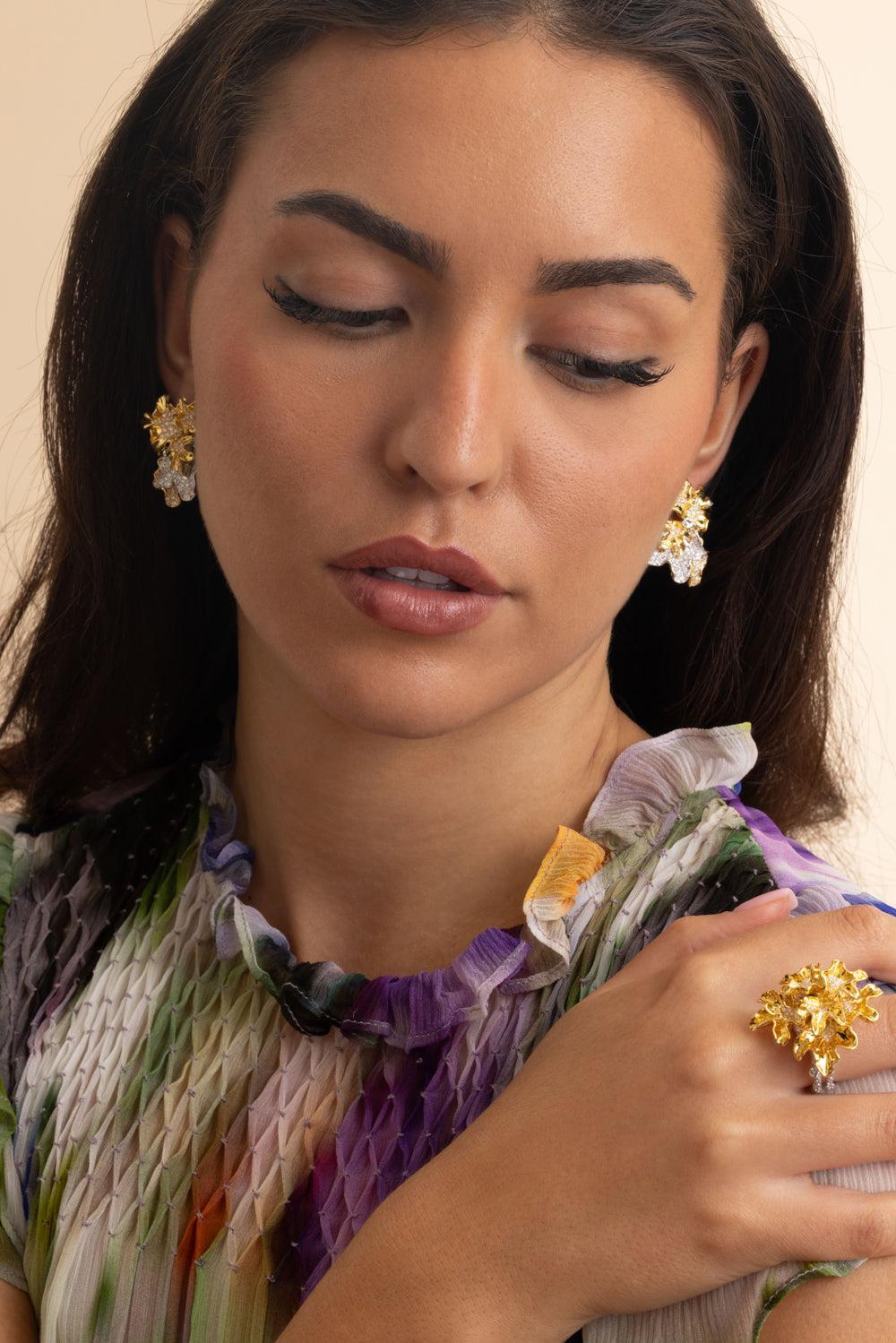 Diamond Feuille Chantal Diamond Earrings-YELLOW GOLD-JEWELRYFINE JEWELEARRING-NEHA DANI