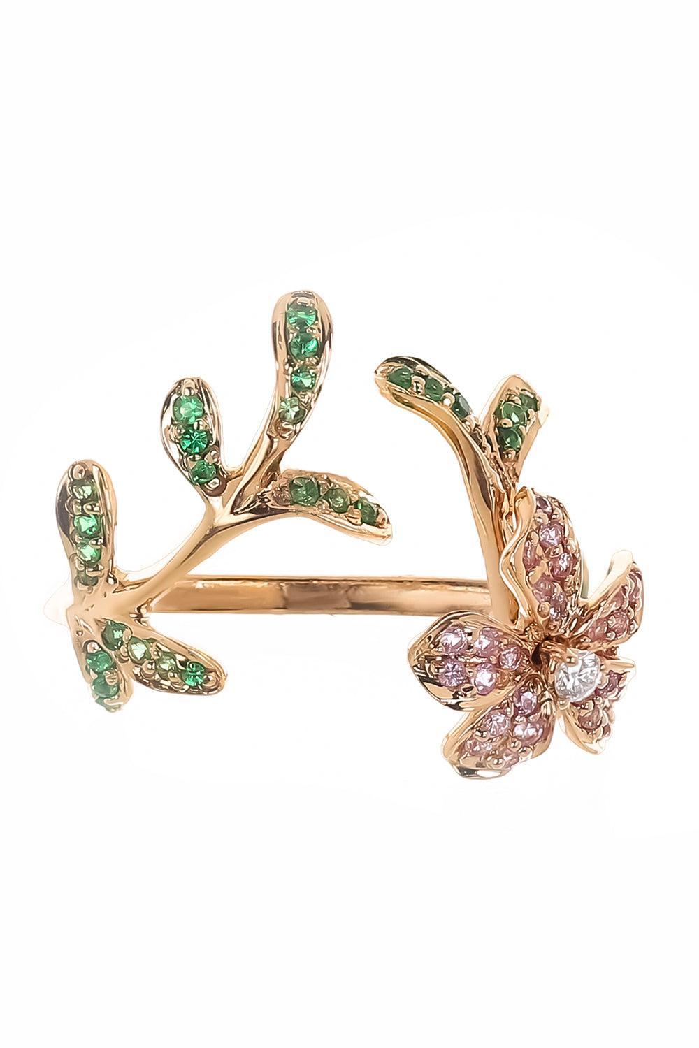 Pink Sapphire Garnet Flower Ring-ROSE GOLD-7-JEWELRYFINE JEWELRING-STEFERE