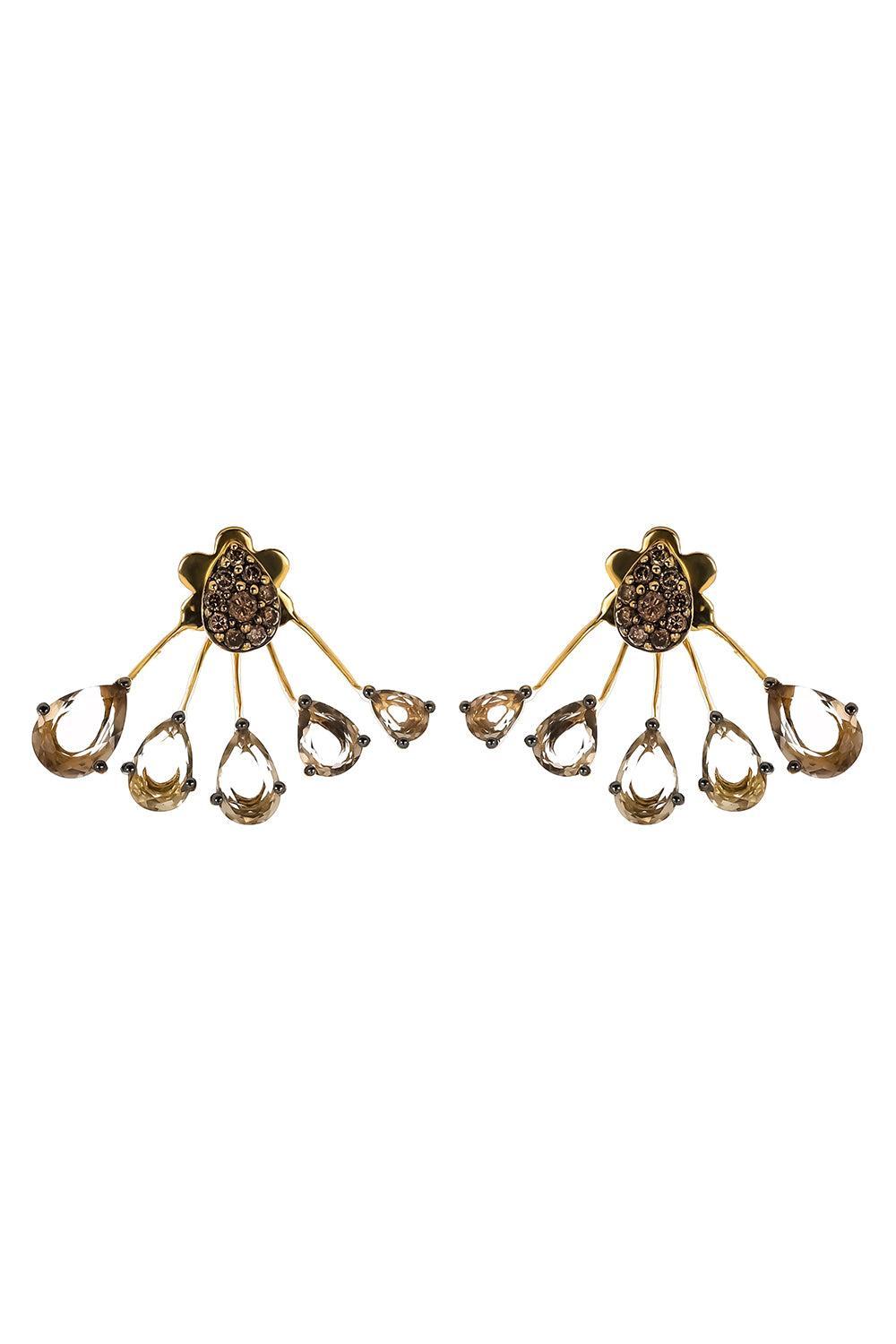 Brown Diamond Smoky Quartz Ear Jackets-YELLOW GOLD-JEWELRYFINE JEWELEARRING-STEFERE