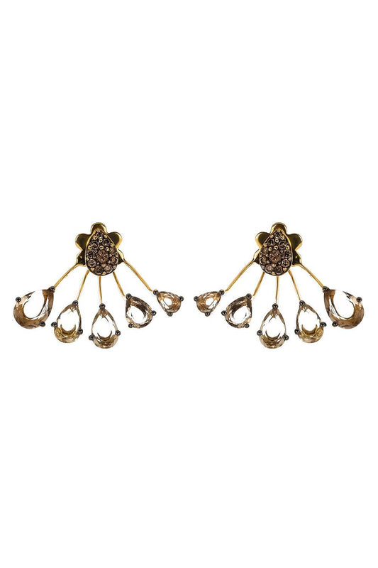 Brown Diamond Smoky Quartz Ear Jackets-YELLOW GOLD-JEWELRYFINE JEWELEARRING-STEFERE