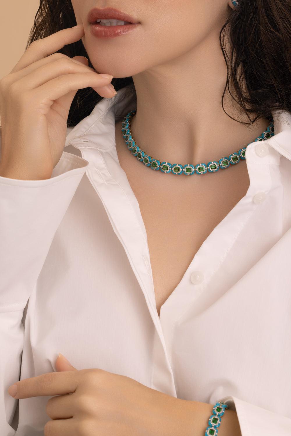 Tsavorite Turquoise Diamond Necklace-YELLOW GOLD-JEWELRYFINE JEWELNECKLACE O-STEFERE