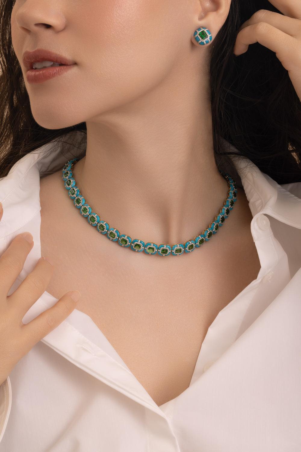 Tsavorite Turquoise Diamond Necklace-YELLOW GOLD-JEWELRYFINE JEWELNECKLACE O-STEFERE