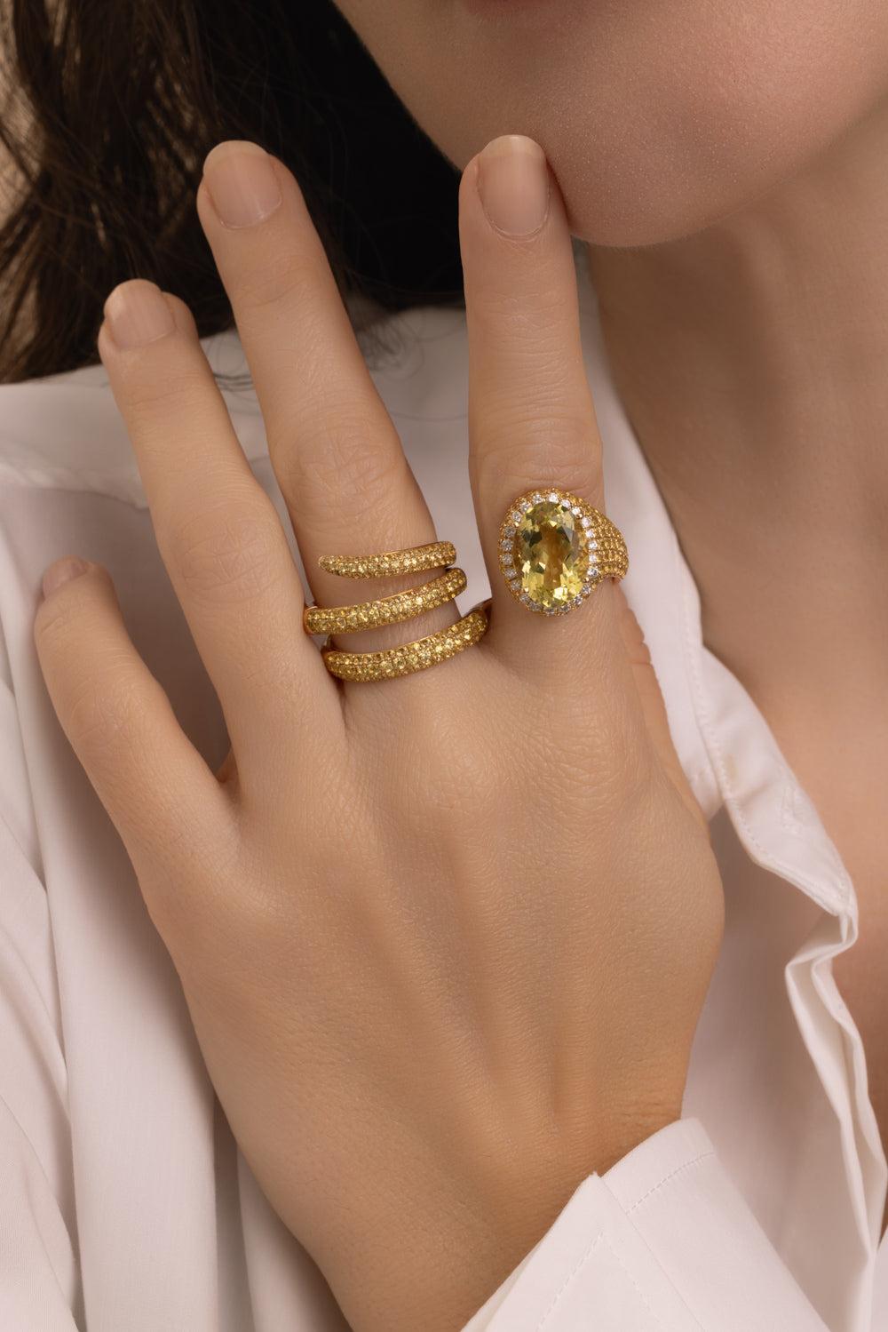 Yellow Sapphire Lemon Quartz Ring-YELLOW GOLD-7-JEWELRYFINE JEWELRING-STEFERE