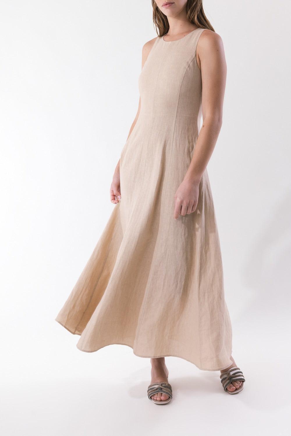 Sleeveless Midi Dress - Sand-SAND-38-CLOTHINGDRESSCASUAL-ELEVENTY
