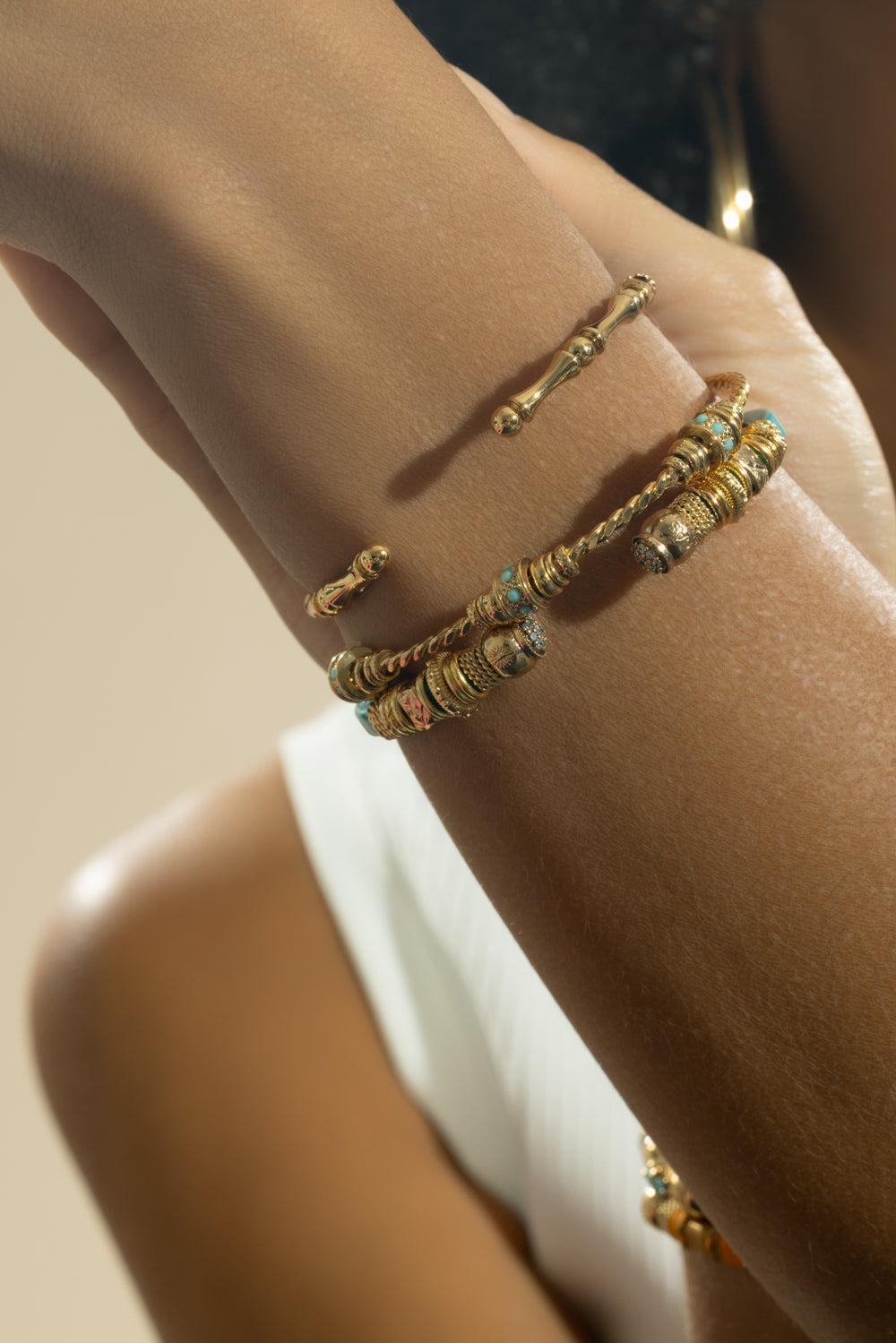 Crystal Teal Sari Strass Bracelet-TEAL/GLD-JEWELRYBOUTIQUEBRACELET O-GAS BIJOUX