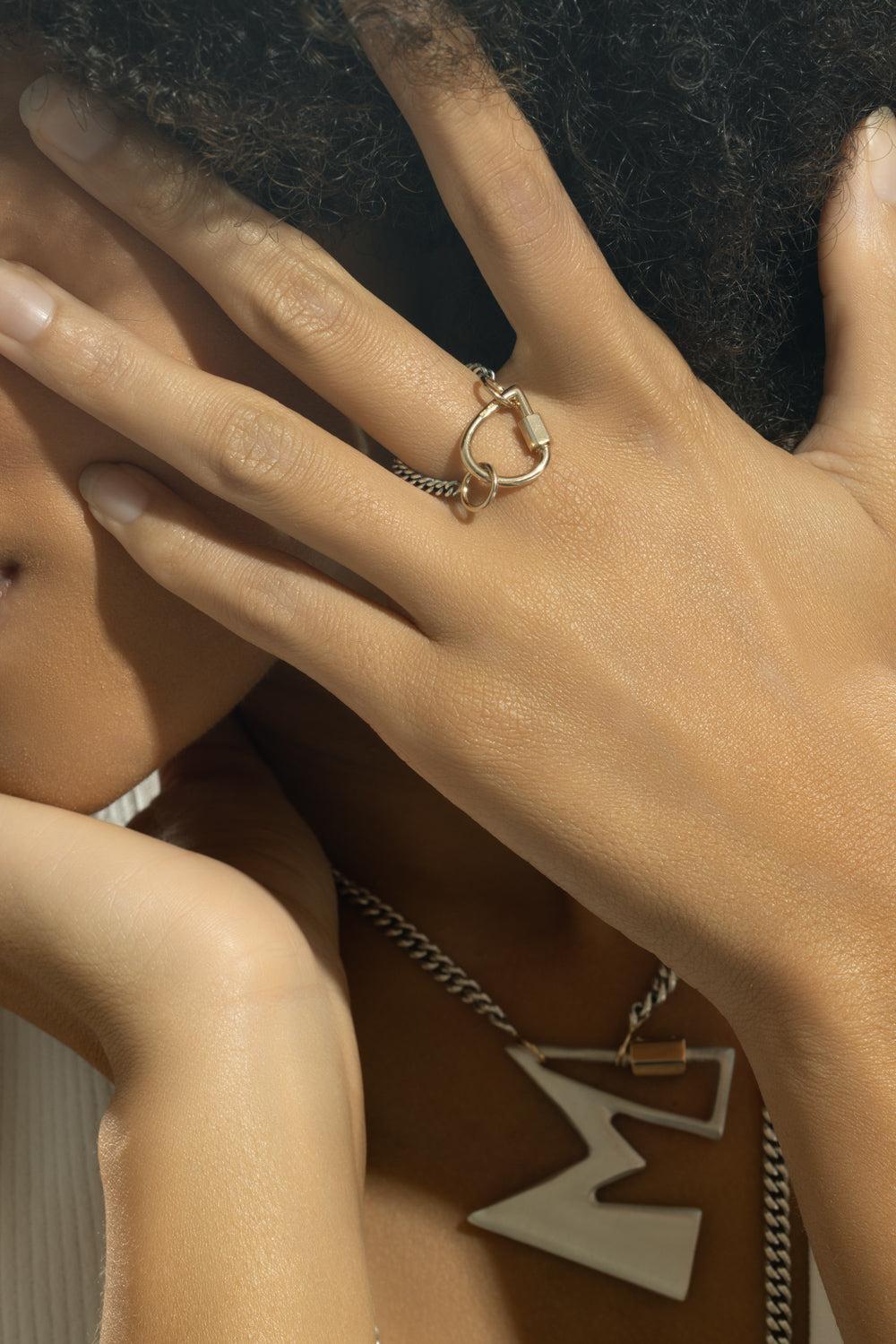 Thin Mixed Metal Not So Heavy Curb Chain Ring-SILVER-9-10-JEWELRYFINE JEWELRING-MARLA AARON