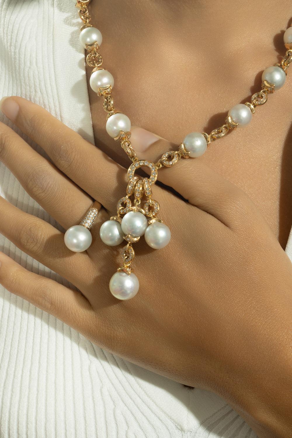 Pearl Diamond Drop Necklace-YELLOW GOLD-JEWELRYFINE JEWELNECKLACE O-ANDREOLI