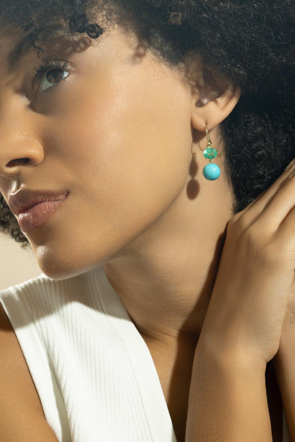 Emerald Turquoise Gumball Diamond Earrings-YELLOW GOLD-JEWELRYFINE JEWELEARRING-IRENE NEUWIRTH JEWELRY