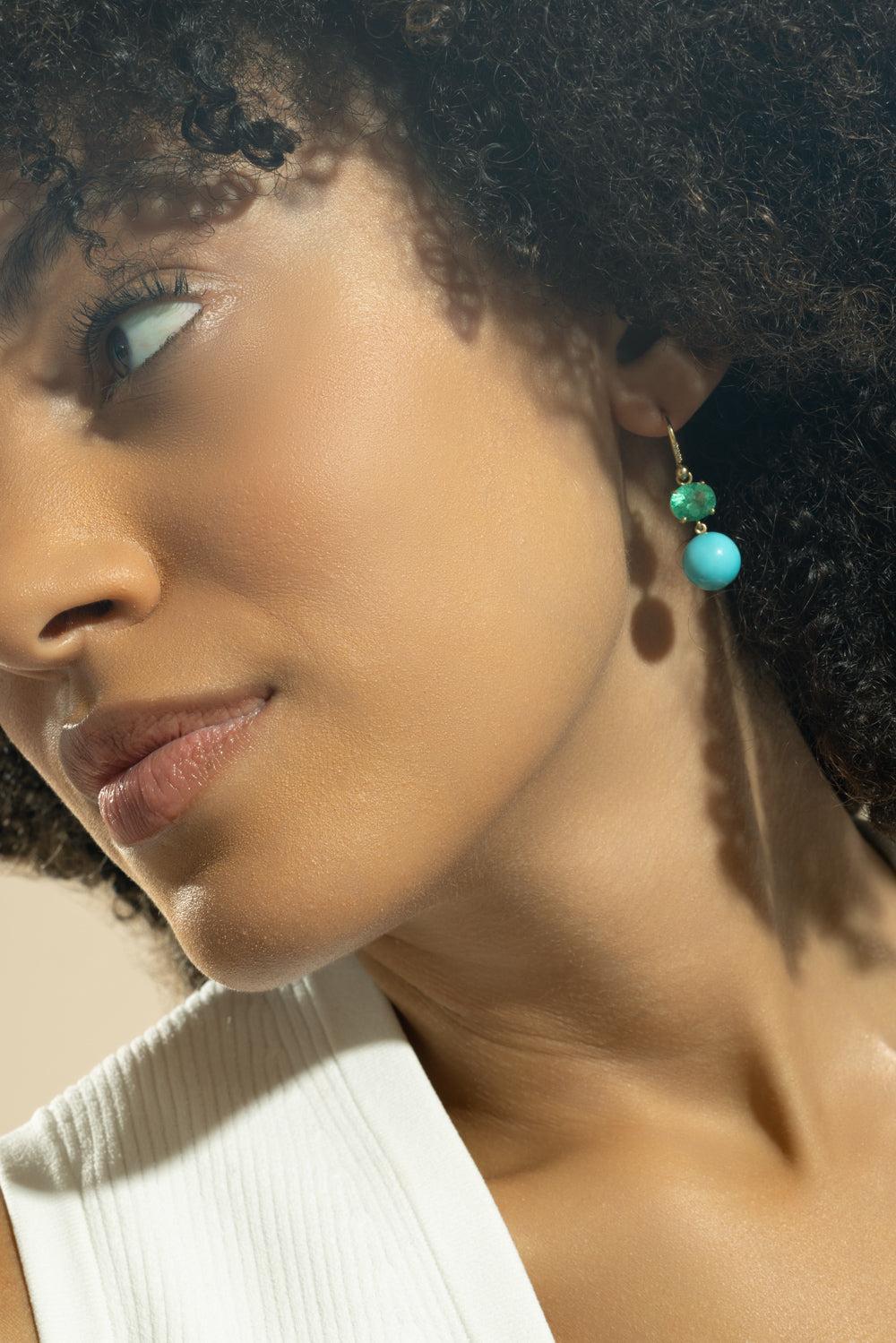 Emerald Turquoise Gumball Diamond Earrings-YELLOW GOLD-JEWELRYFINE JEWELEARRING-IRENE NEUWIRTH JEWELRY