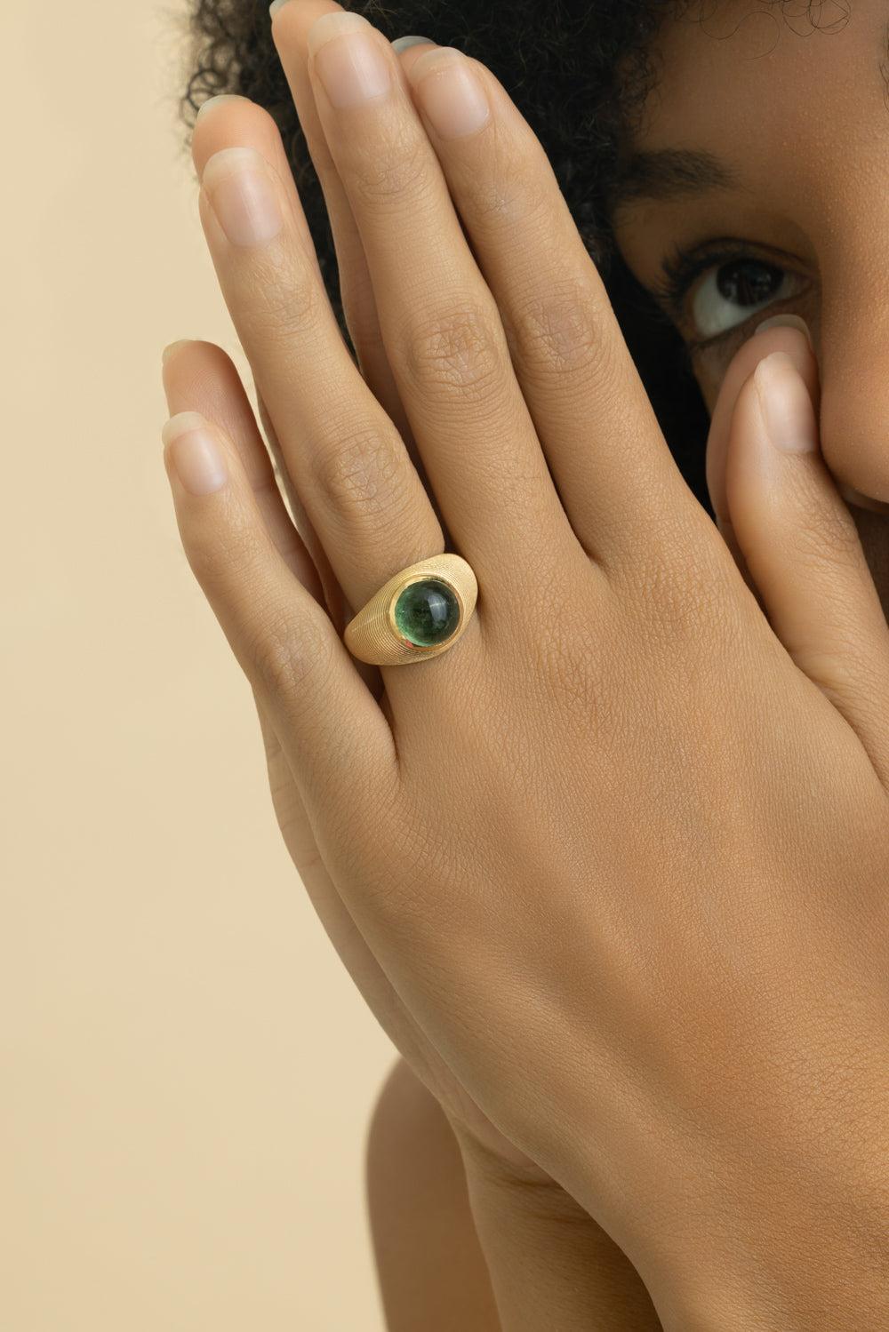 Green Tourmaline Cymbal Ring-YELLOW GOLD-6.5-JEWELRYFINE JEWELRING-JADE RUZZO