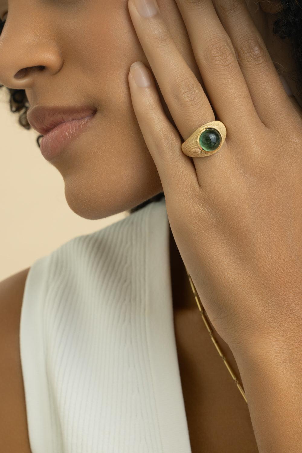 Green Tourmaline Cymbal Ring-YELLOW GOLD-6.5-JEWELRYFINE JEWELRING-JADE RUZZO