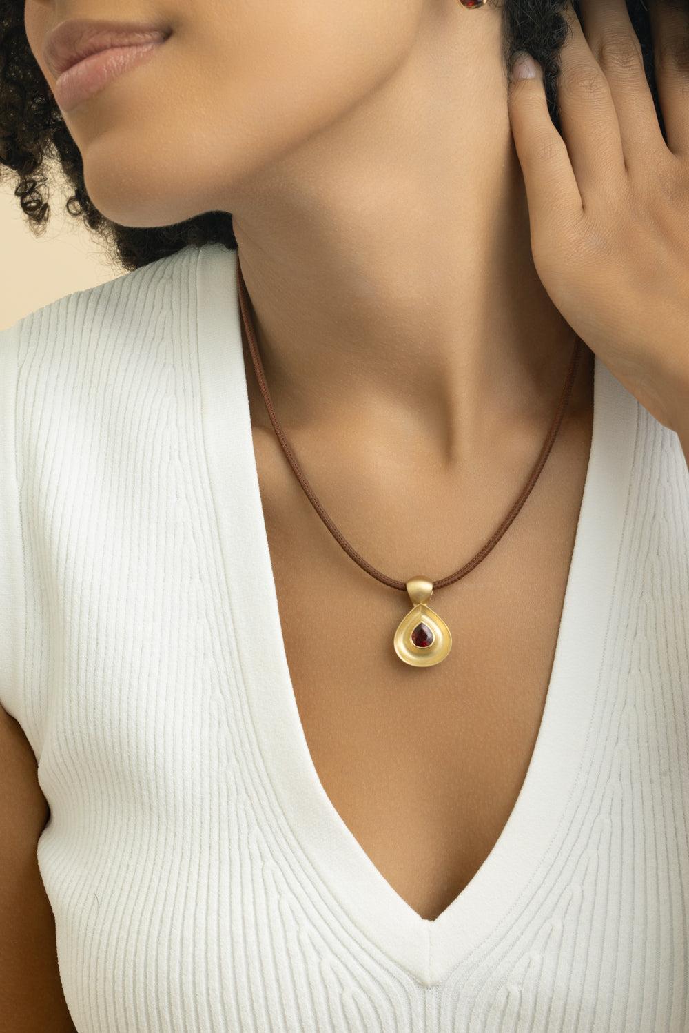 Spessartite Garnet Gong Pendant-YELLOW GOLD-JEWELRYFINE JEWELPENDANT-JADE RUZZO