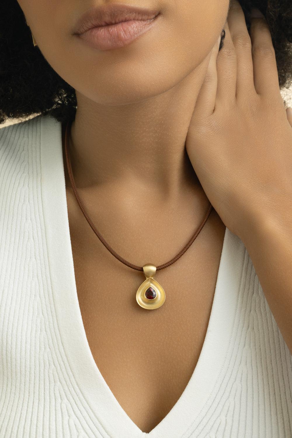 Spessartite Garnet Gong Pendant-YELLOW GOLD-JEWELRYFINE JEWELPENDANT-JADE RUZZO
