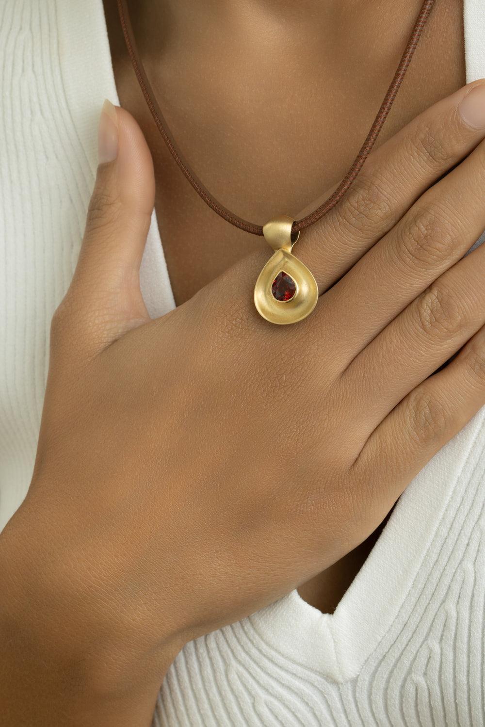 Spessartite Garnet Gong Pendant-YELLOW GOLD-JEWELRYFINE JEWELPENDANT-JADE RUZZO