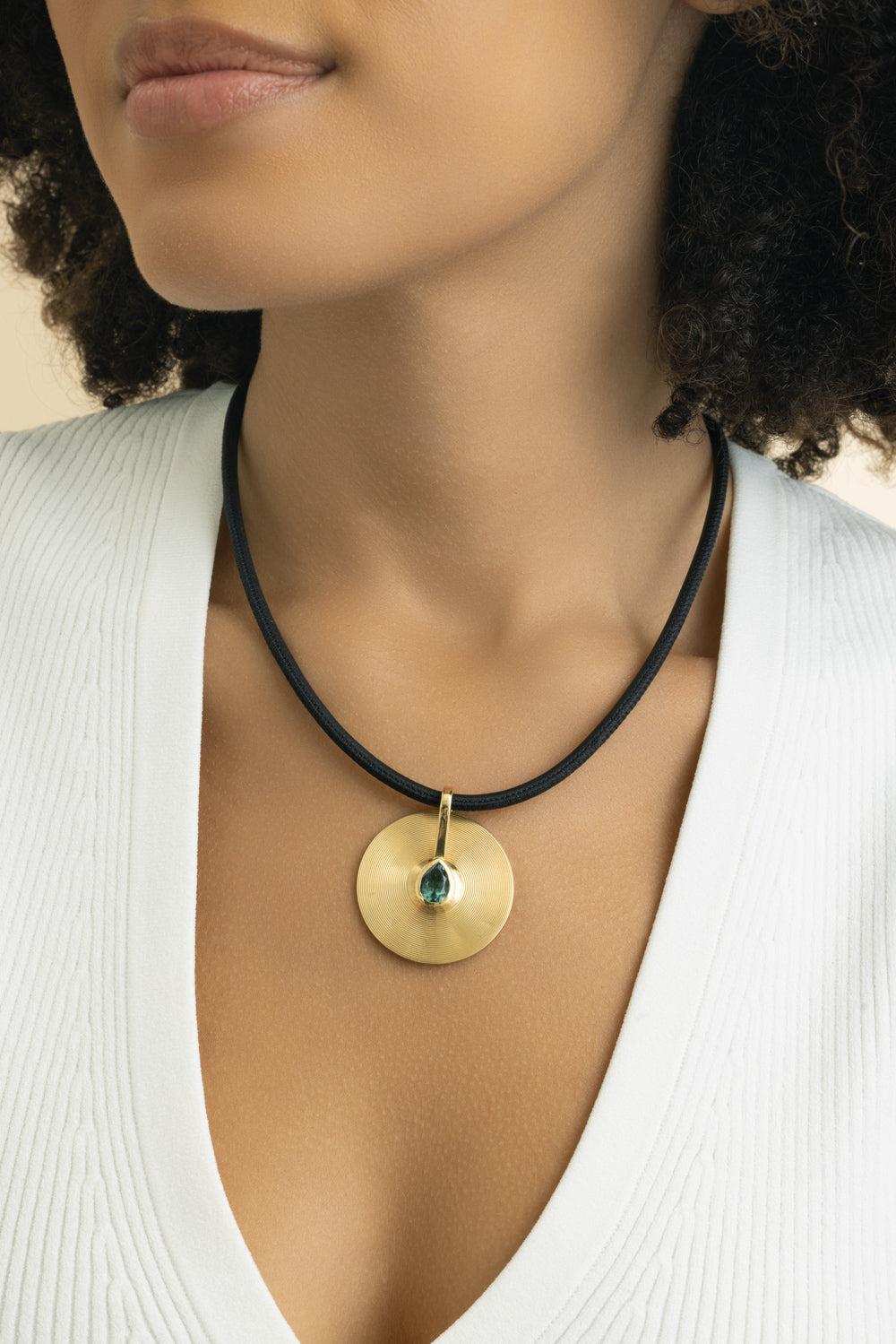 Seafoam Tourmaline Medium Faceted Cymbal Pendant-YELLOW GOLD-M-JEWELRYFINE JEWELPENDANT-JADE RUZZO