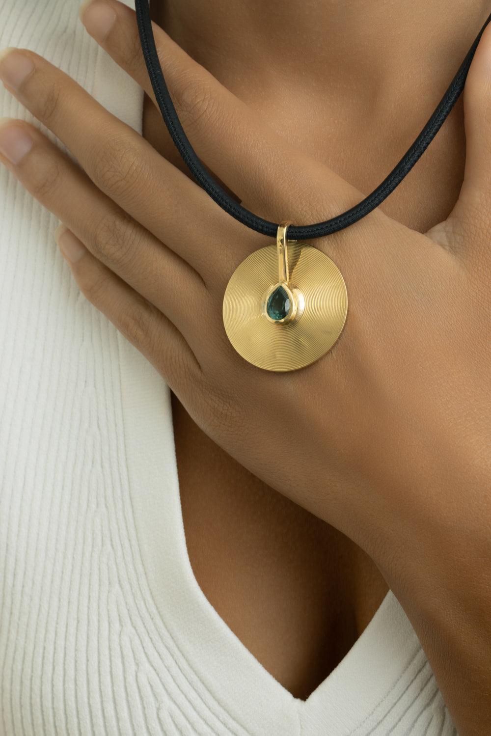 Seafoam Tourmaline Medium Faceted Cymbal Pendant-YELLOW GOLD-M-JEWELRYFINE JEWELPENDANT-JADE RUZZO