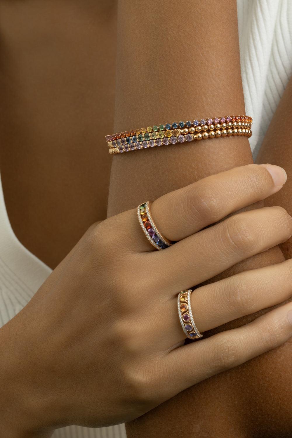 Pink Sapphire Stretch Beaded Bracelet-ROSE GOLD-JEWELRYFINE JEWELBRACELET O-LISA NIK