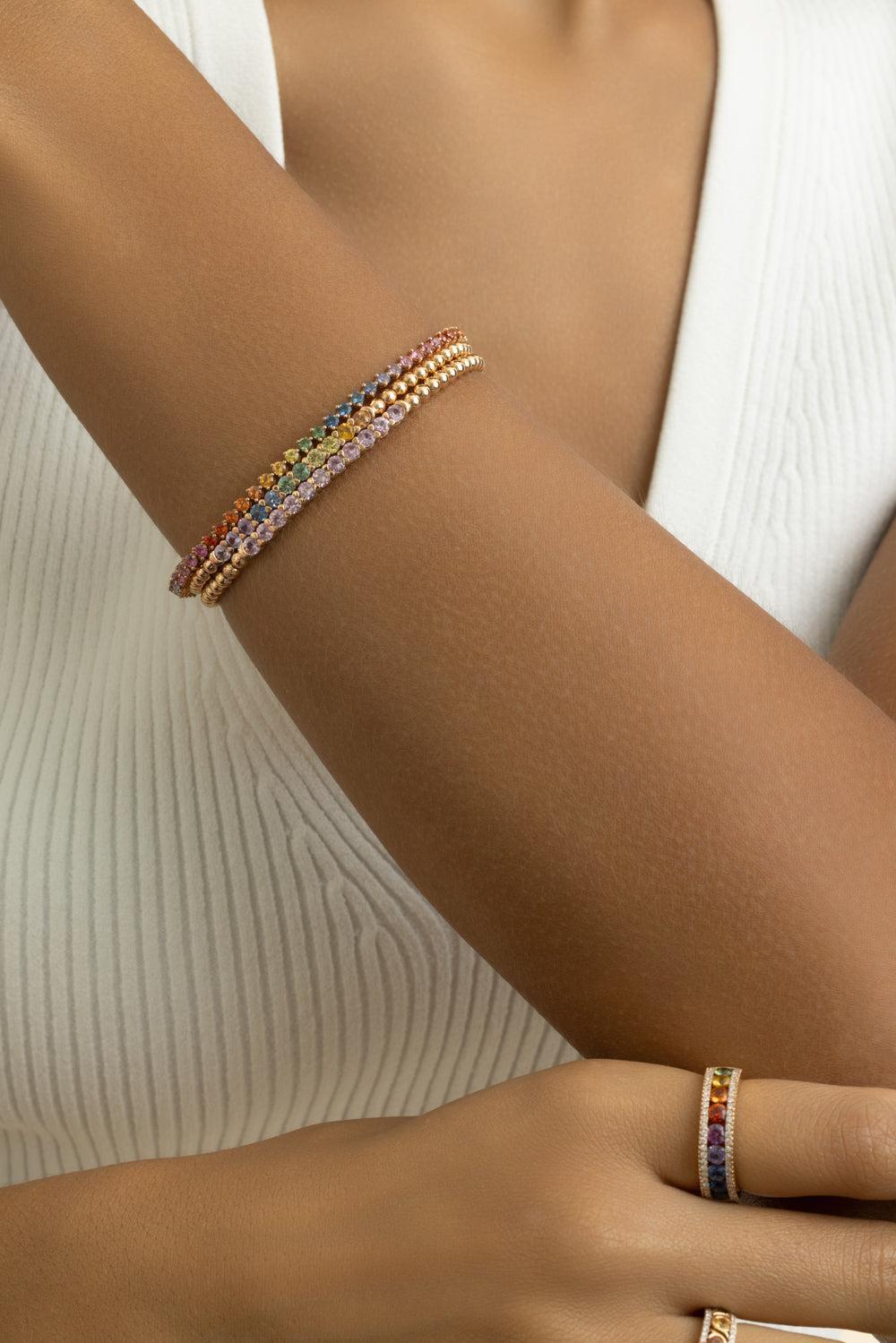 Pink Sapphire Stretch Beaded Bracelet-ROSE GOLD-JEWELRYFINE JEWELBRACELET O-LISA NIK