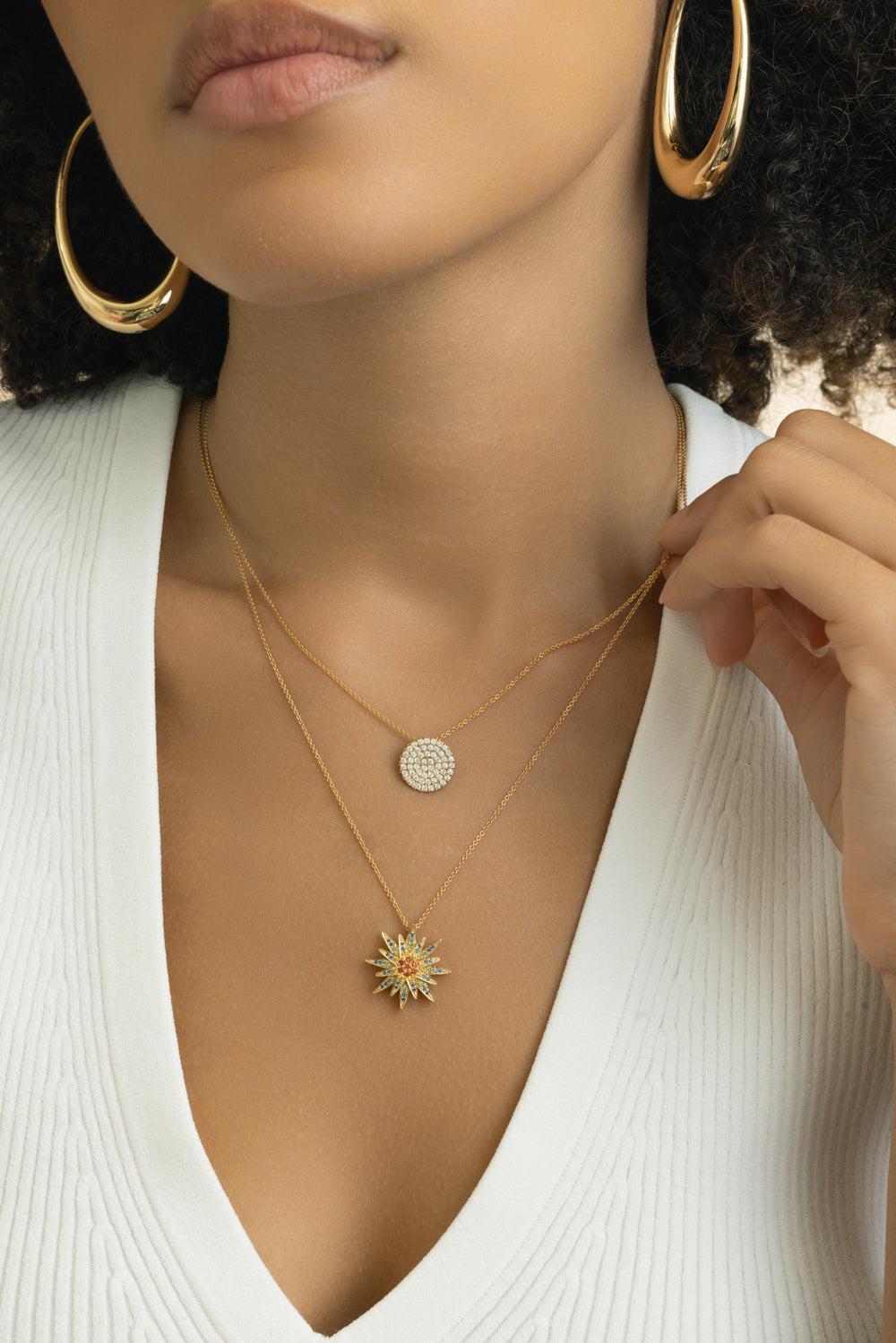 Diamond Disc Necklace-YELLOW GOLD-JEWELRYFINE JEWELNECKLACE O-LISA NIK