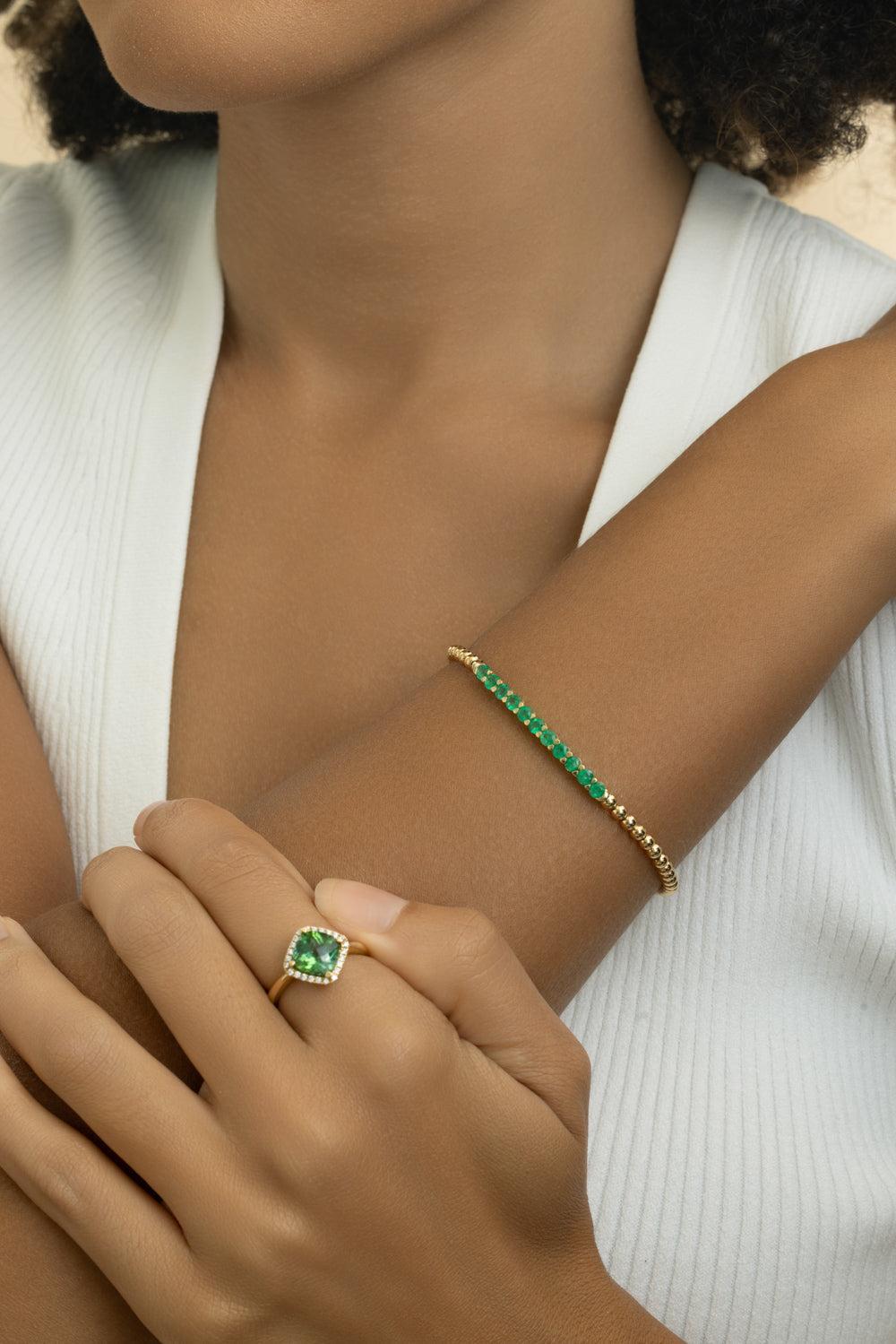 Emerald Stretch Beaded Bracelet-YELLOW GOLD-JEWELRYFINE JEWELBRACELET O-LISA NIK