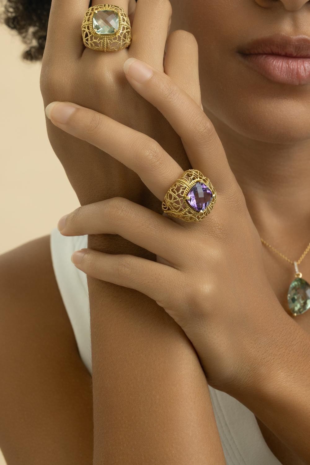 Amethyst Textured Ring-YELLOW GOLD-5.75-JEWELRYFINE JEWELRING-LISA NIK