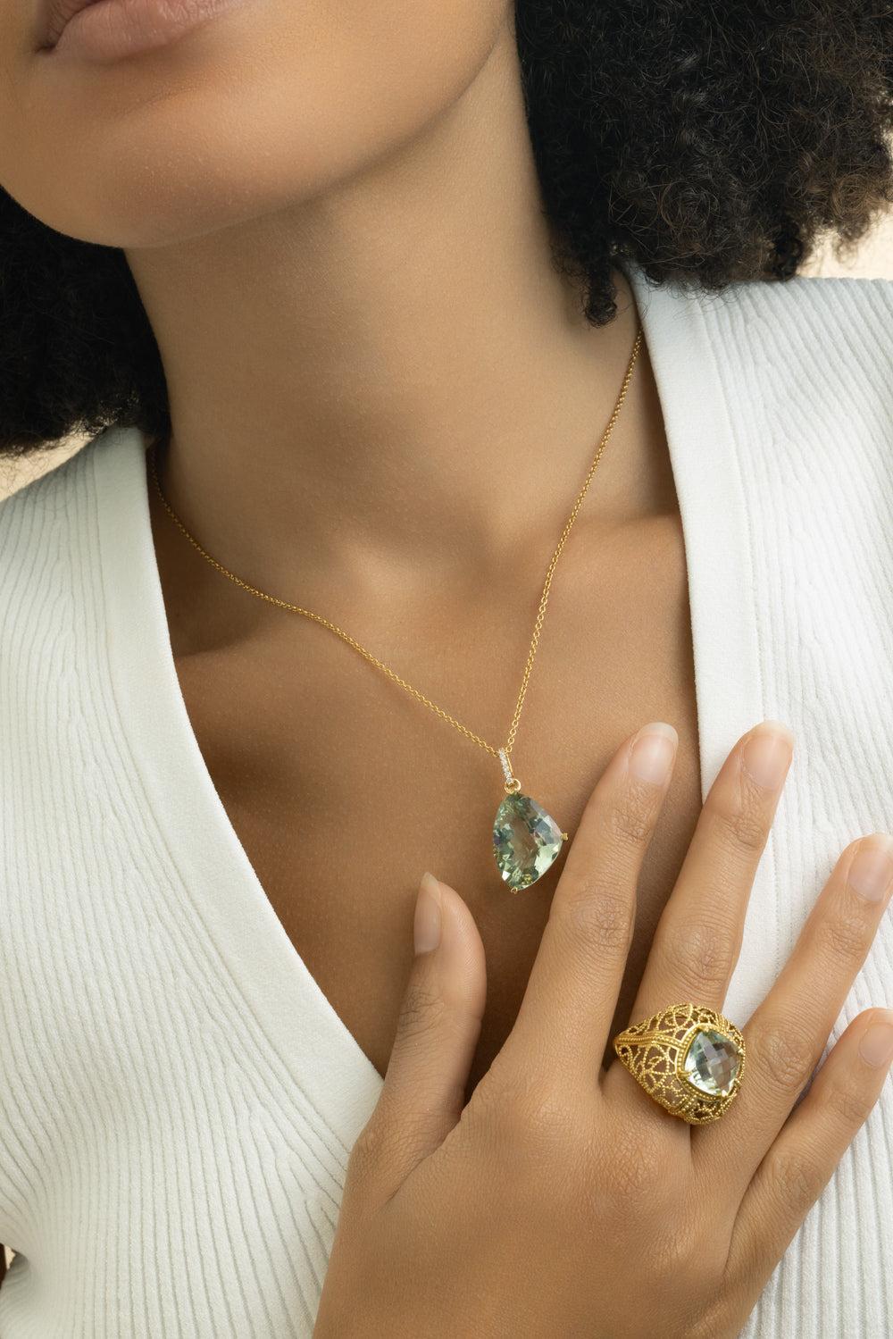 Diamond Quartz Gruen Necklace-YELLOW GOLD-JEWELRYFINE JEWELNECKLACE O-LISA NIK