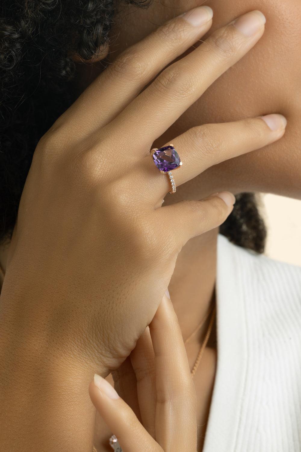 Amethyst Diamond Ring-ROSE GOLD-5.5-JEWELRYFINE JEWELRING-LISA NIK