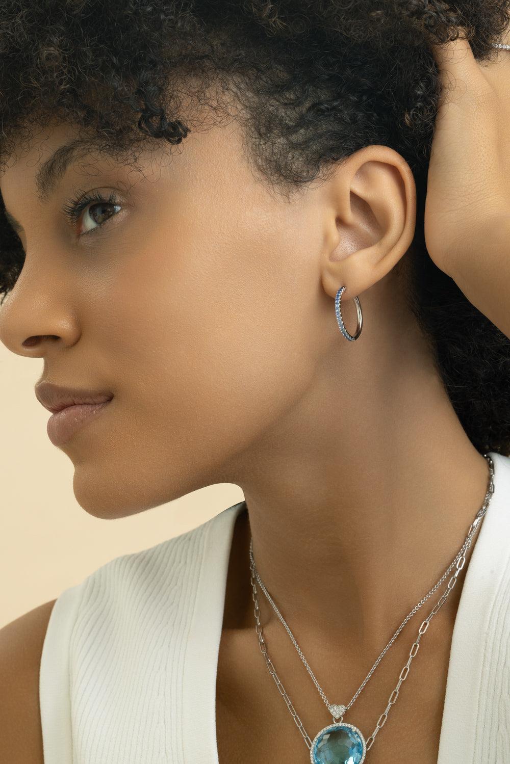 Blue Sapphire Hoop Earrings-WHITE GOLD-JEWELRYFINE JEWELEARRING-LISA NIK