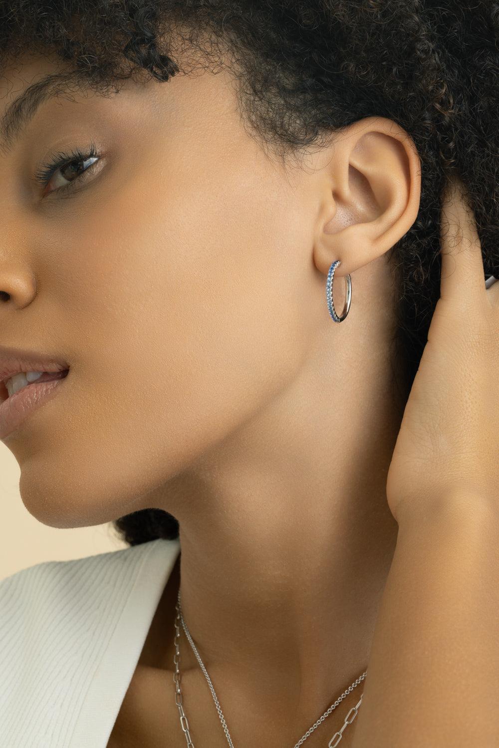 Blue Sapphire Hoop Earrings-WHITE GOLD-JEWELRYFINE JEWELEARRING-LISA NIK