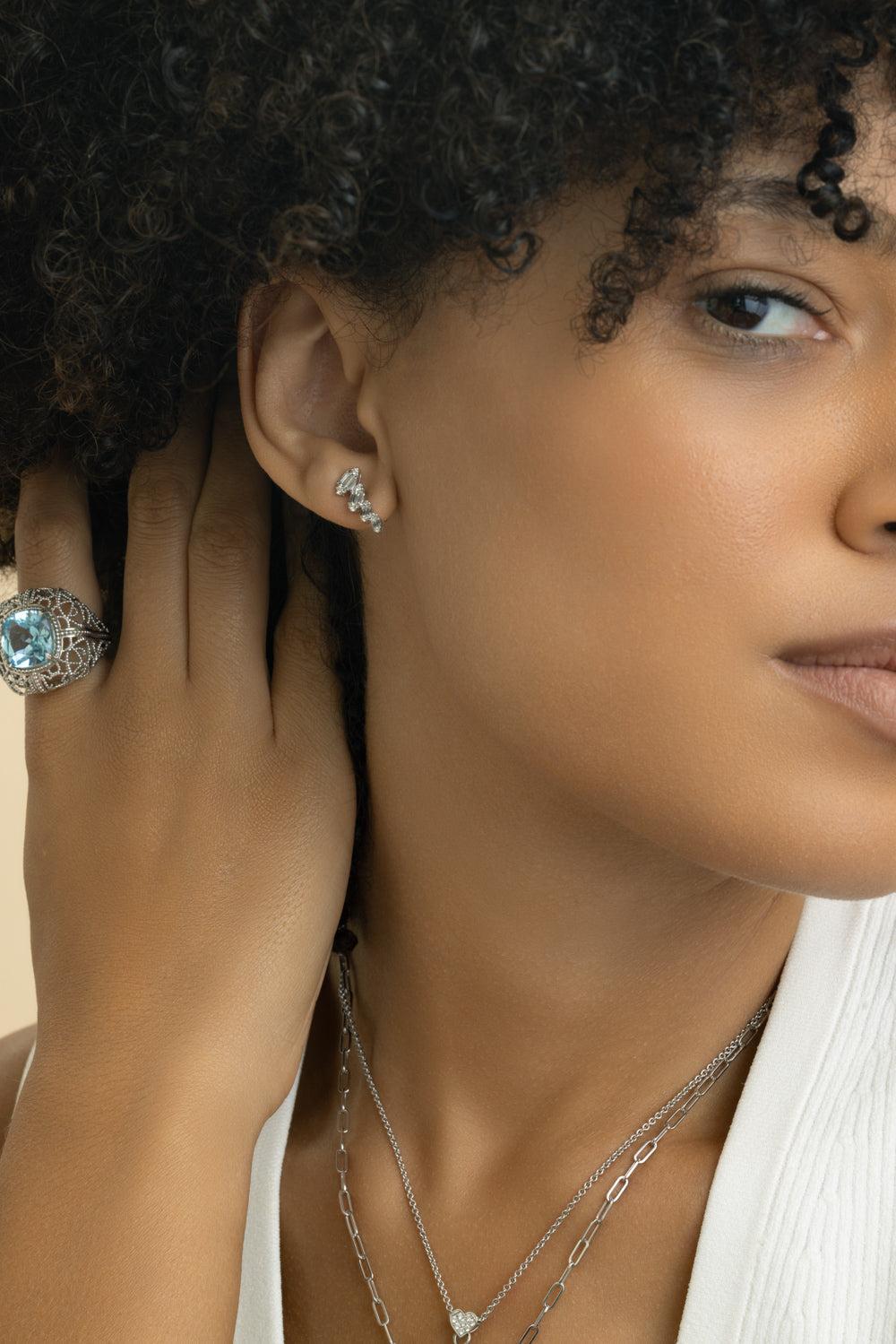 Round Diamond Ear Climbers-WHITE GOLD-JEWELRYFINE JEWELEARRING-LISA NIK