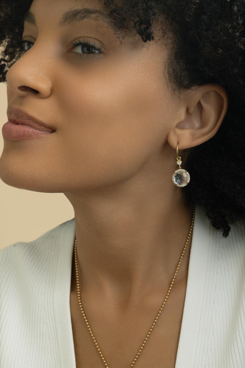 Clear Quartz Round Drop Earrings-YELLOW GOLD-JEWELRYFINE JEWELEARRING-LISA NIK