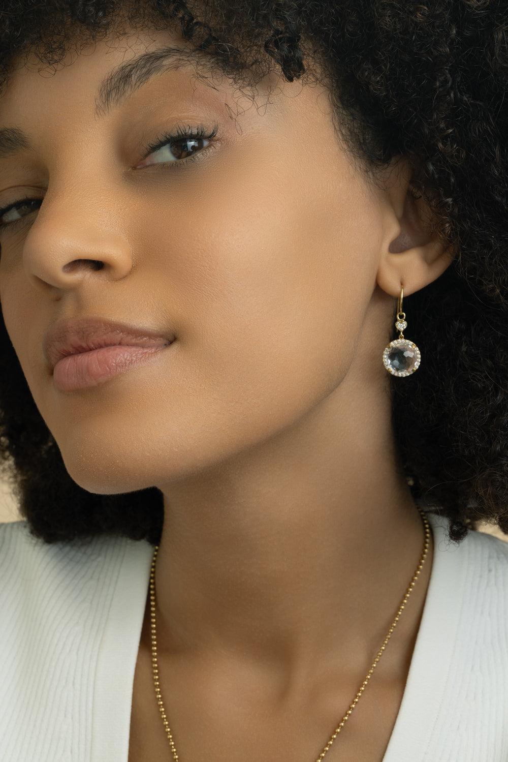 Clear Quartz Round Drop Earrings-YELLOW GOLD-JEWELRYFINE JEWELEARRING-LISA NIK