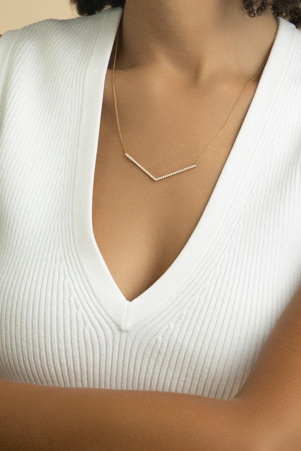 Diamond Chevron Necklace-YELLOW GOLD-JEWELRYFINE JEWELNECKLACE O-LISA NIK