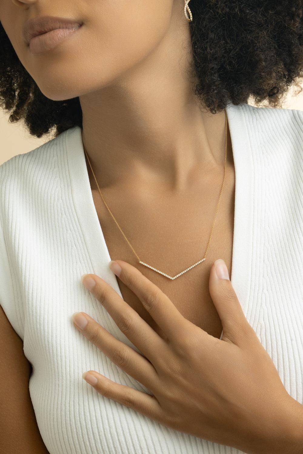 Diamond Chevron Necklace-YELLOW GOLD-JEWELRYFINE JEWELNECKLACE O-LISA NIK