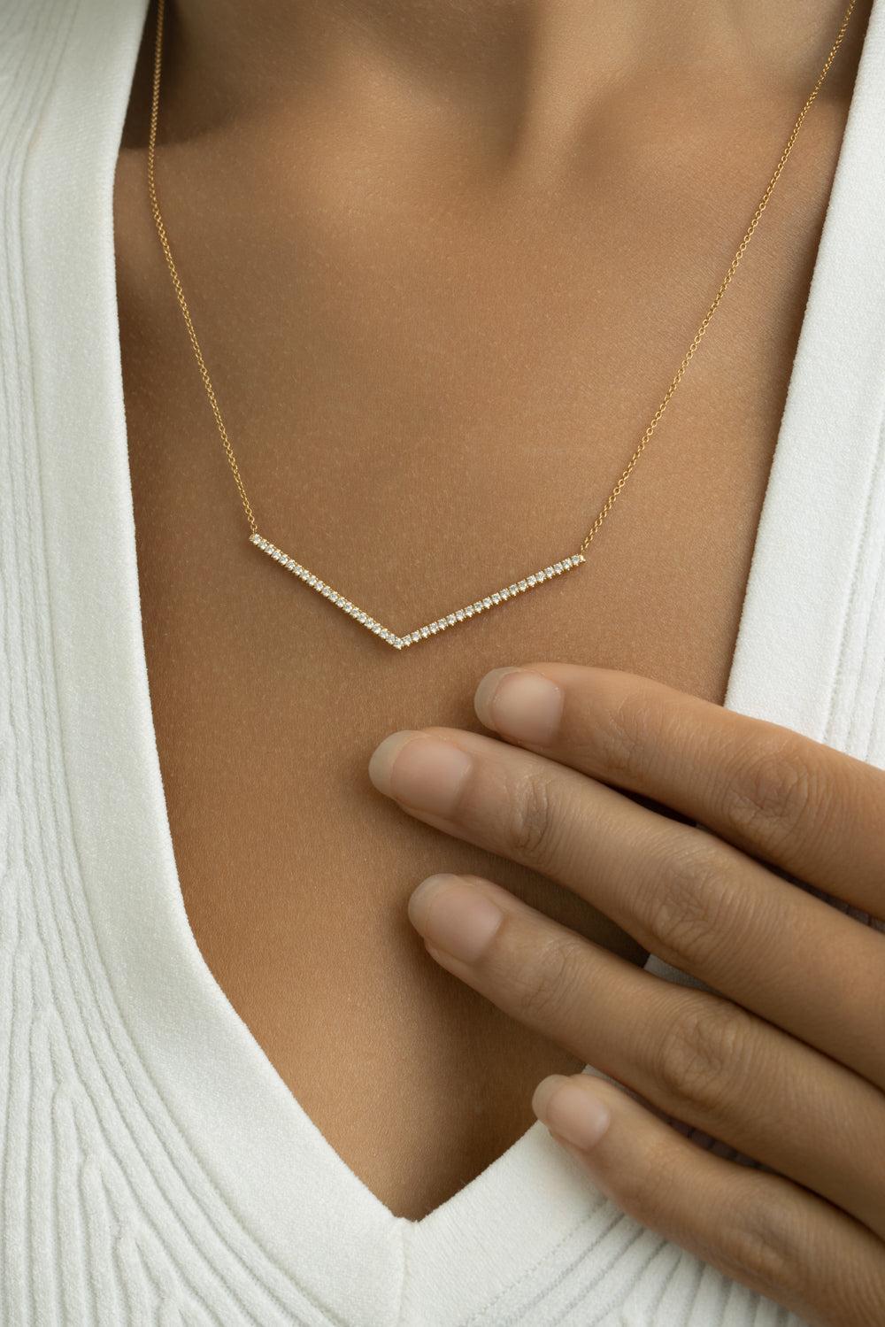 Diamond Chevron Necklace-YELLOW GOLD-JEWELRYFINE JEWELNECKLACE O-LISA NIK