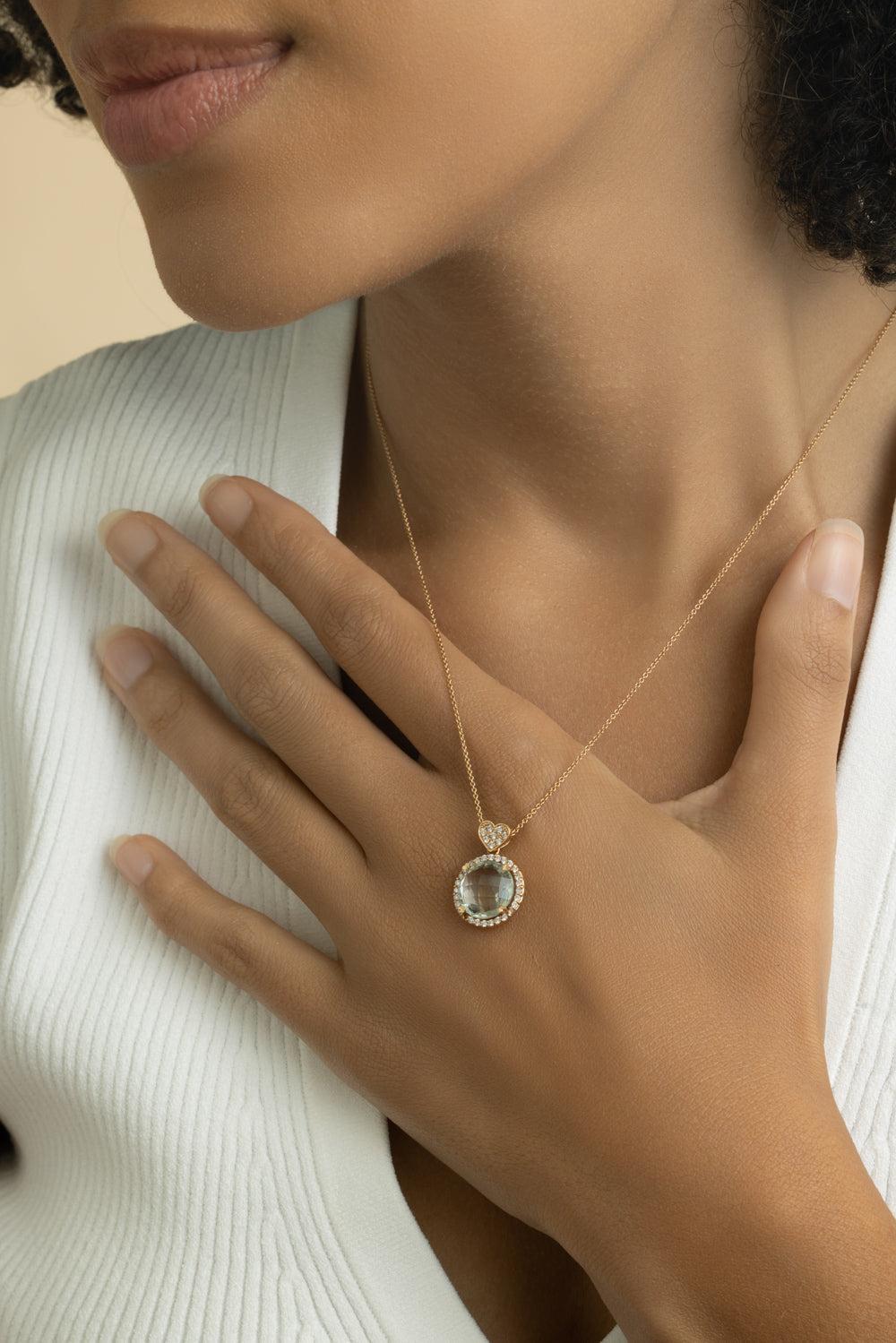 Diamond Quartz Round Necklace-ROSE GOLD-JEWELRYFINE JEWELNECKLACE O-LISA NIK