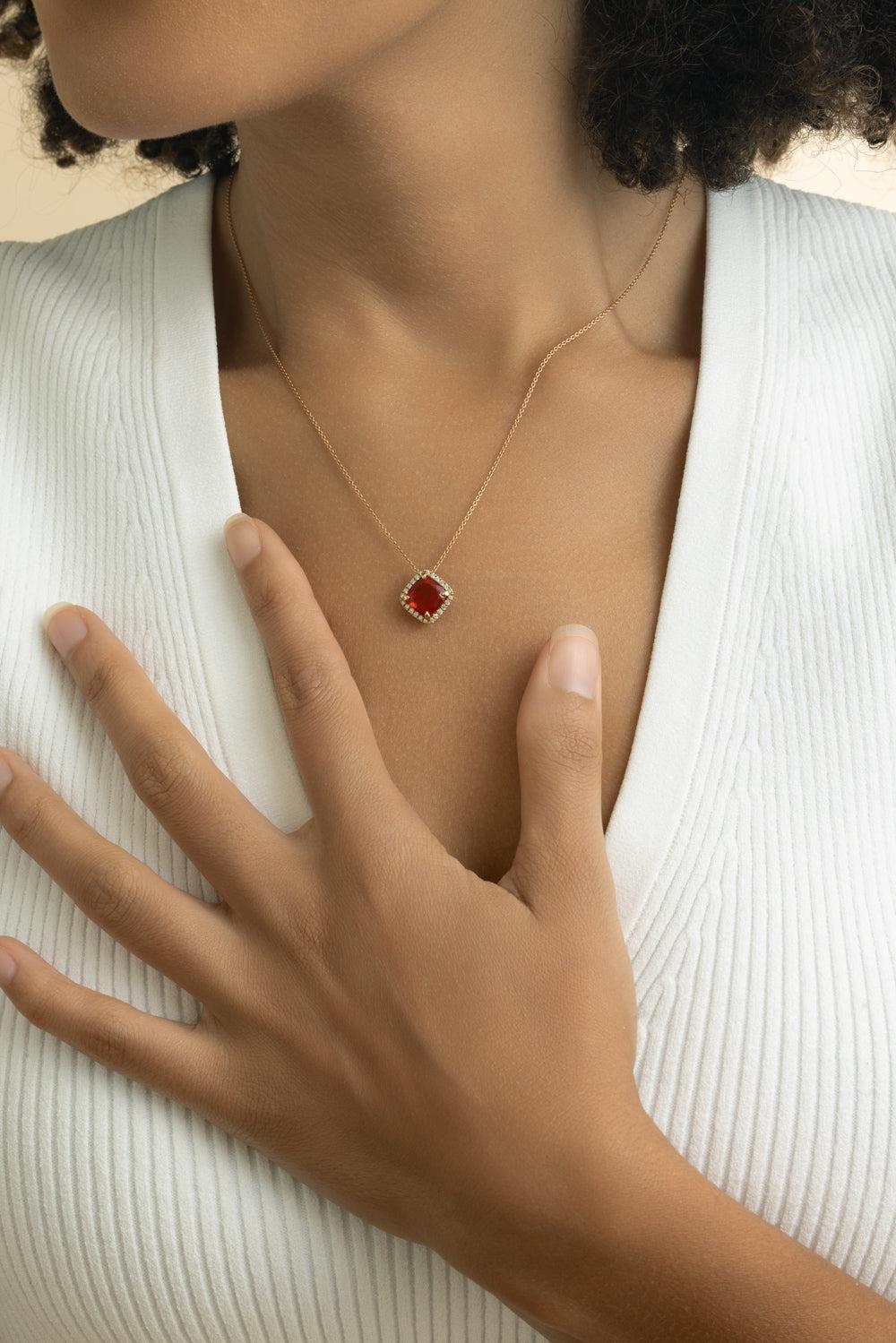 Fire Opal Diamond Necklace-ROSE GOLD-JEWELRYFINE JEWELNECKLACE O-LISA NIK