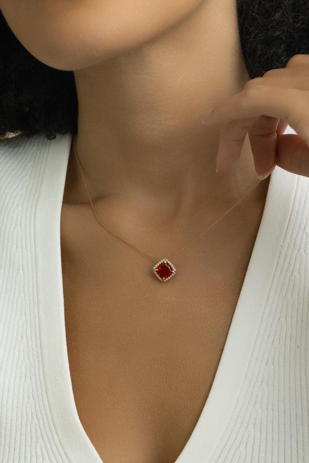Fire Opal Diamond Necklace-ROSE GOLD-JEWELRYFINE JEWELNECKLACE O-LISA NIK