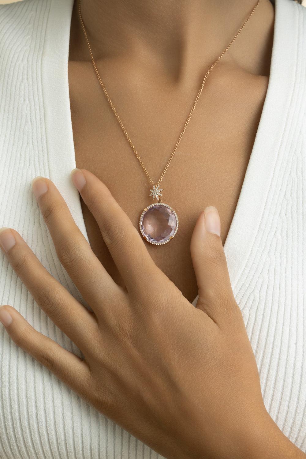 Amethyst Star Bail Necklace-ROSE GOLD-JEWELRYFINE JEWELNECKLACE O-LISA NIK