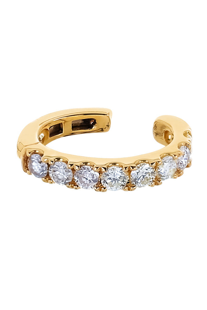 Diamond Pave Single Row Ear Cuff - Yellow Gold